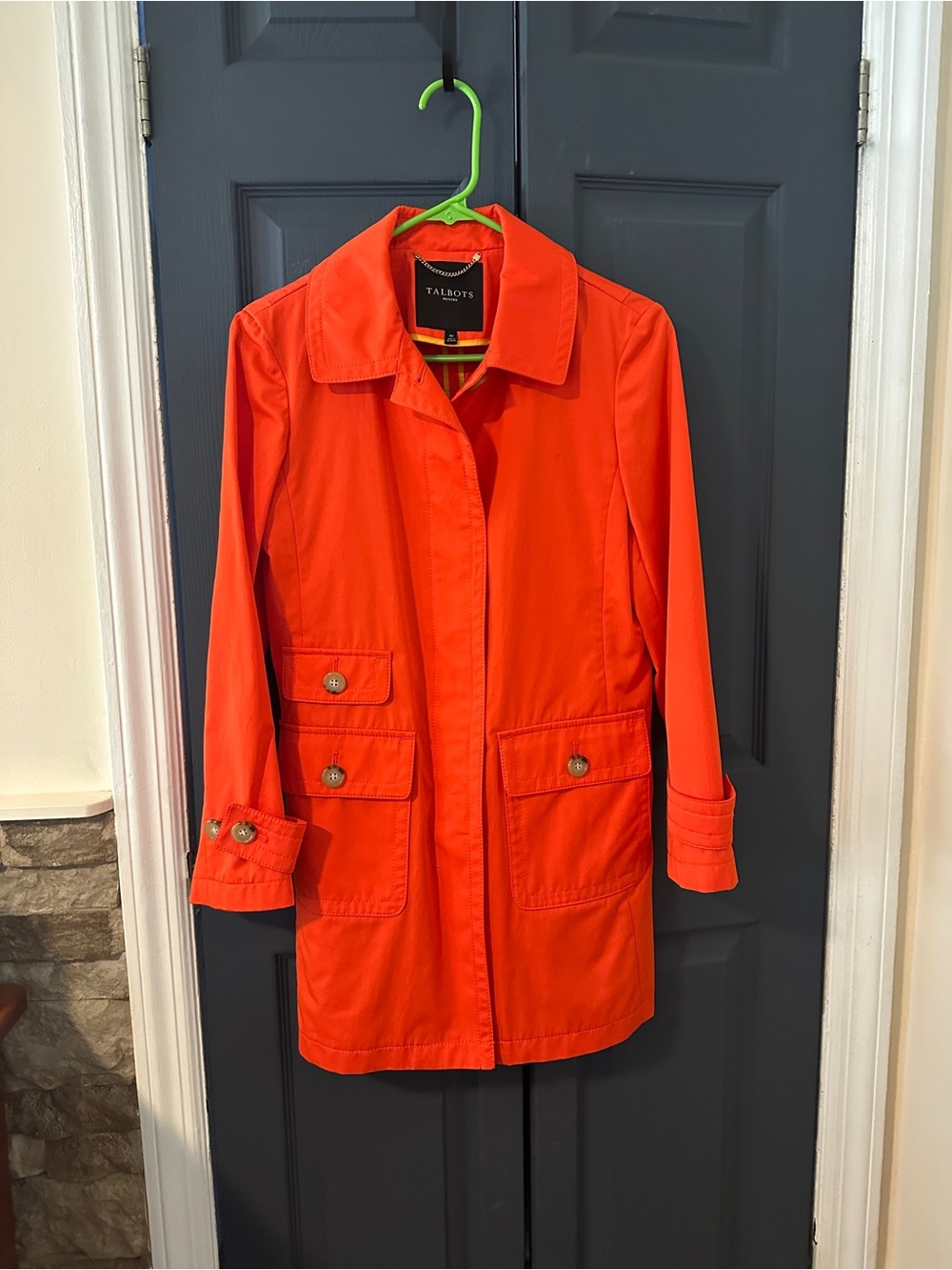 Talbots Vibrant Orange Button-Front Trench Coat